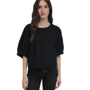 Emporio Armani Cropped Elbow Sleeve Modern Top, Navy Blue, Size EU 44/US 8